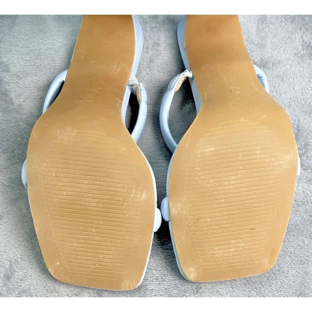Coutgo womens baby blue platform block heel basket weave pattern sandals sz 8.5